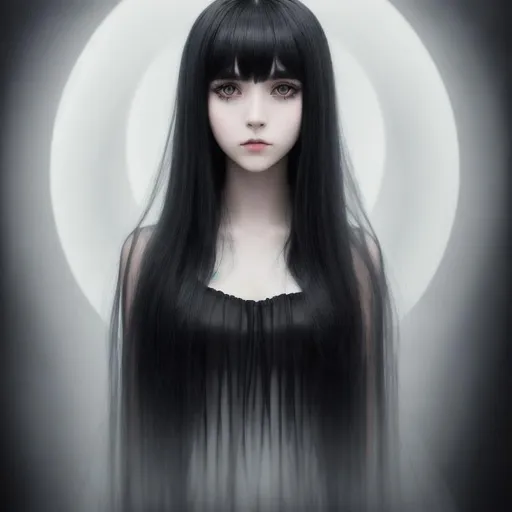 Prompt: photo, 1girl ,20 years old, translucent ghost girl, fading away,  long black hair, black goth makeup, stands in the void, parted bangs, etheral, highly detailed, detailed and high quality background, oil painting, digital painting, Trending on artstation , UHD, 128K,  quality, Big Eyes, artgerm, highest quality stylized character concept masterpiece, award winning digital 3d, hyper-realistic, intricate, 128K, UHD, HDR, image of a gorgeous, beautiful, dirty, highly detailed face, hyper-realistic facial features, cinematic 3D volumetric, illustration by Marc Simonetti, Carne Griffiths, Conrad Roset, 3D anime girl, Full HD render + immense detail + dramatic lighting + well lit + fine | ultra - detailed realism, full body art, lighting, high - quality, engraved | highly detailed |digital painting, artstation, concept art, smooth, sharp focus, Nostalgic, concept art,
