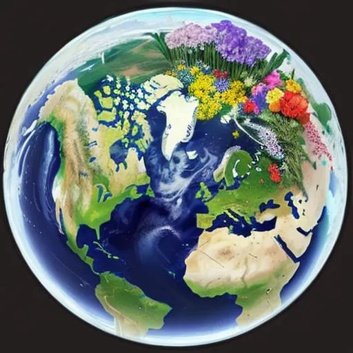 Prompt: The planet Earth made of flowers