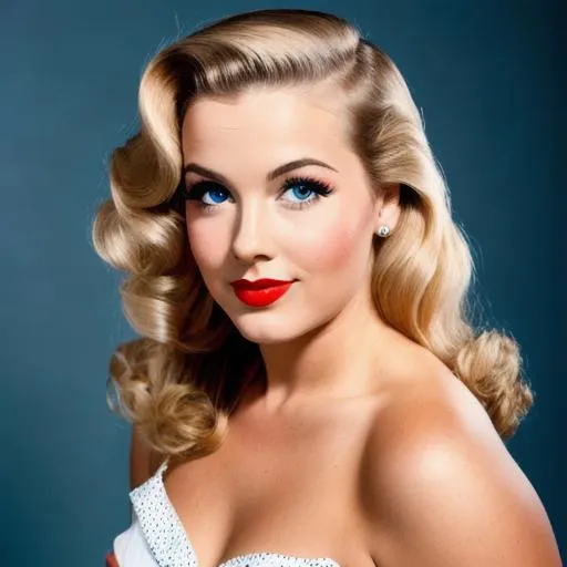 Prompt: Portrait of a 1940's pin-up model with light hair and eyes