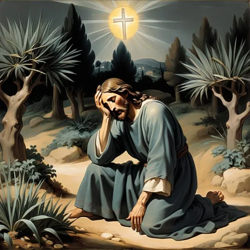 Prompt: Jesus suffers in the garden of gethsemane 
