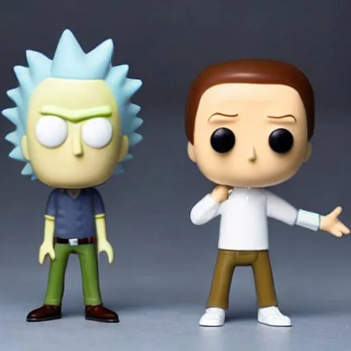 Prompt: Funko pop Rick and Morty figurine, made of plastic, product studio shot, on a white background, diffused lighting, centered