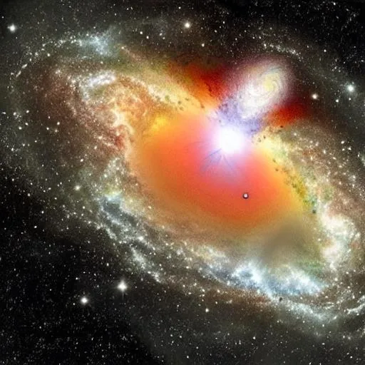 Prompt: A beautifully created another galaxy with an exploding supernova 