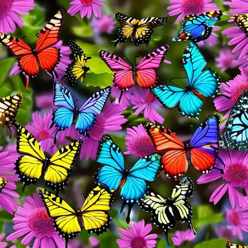 Prompt: COLORFUL BUTTERFLIES ON FLOWERS