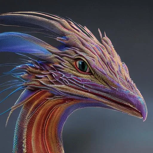 Prompt: Zephyr's design is a mesmerizing fusion of serpentine and avian features, blending the qualities of both creatures. Its long and sinuous body stretches out, adorned with iridescent feathers that shimmer in the sunlight. Its scales, ranging in hues of blues and purples, create a mesmerizing pattern reminiscent of the shifting sky.

The creature's head is elongated, featuring a sharp beak-like snout with piercing eyes that hold a profound wisdom. Its eyes radiate an otherworldly glow, mirroring the celestial bodies it is connected to. Zephyr's wingspan is vast and impressive, with feathers that resemble the wispy clouds floating in the sky.

The creature's body is agile and lightweight, allowing it to effortlessly glide through the air. As Zephyr moves, it leaves behind a gentle breeze and a sense of tranquility. Its movements are graceful, as if dancing among the currents of wind.

Zephyr's voice is melodic, reminiscent of the rustling leaves and the gentle wind. It communicates through a combination of soft trills and haunting melodies, conveying a sense of serenity and enchantment. Its voice can both soothe and inspire, capturing the essence of the sky and the freedom it represents.

Zephyr's presence is a symbol of awe and wonder, inspiring reverence and admiration. Its connection to the sky and the elements evokes a sense of liberation and a reminder of the vastness of the world. Zephyr serves as a guardian of the skies, spreading its ethereal beauty and offering a sense of tranquility to all those who witness its flight.

The creature's design and personality celebrate the magnificence of the natural world, particularly the skies and the creatures that inhabit it. Zephyr's presence invites individuals to pause, reflect, and appreciate the limitless possibilities that lie beyond the horizon. Its story and encounters can serve as a reminder of the beauty and interconnectedness of all living beings and the harmony that can be found in embracing the natural world.