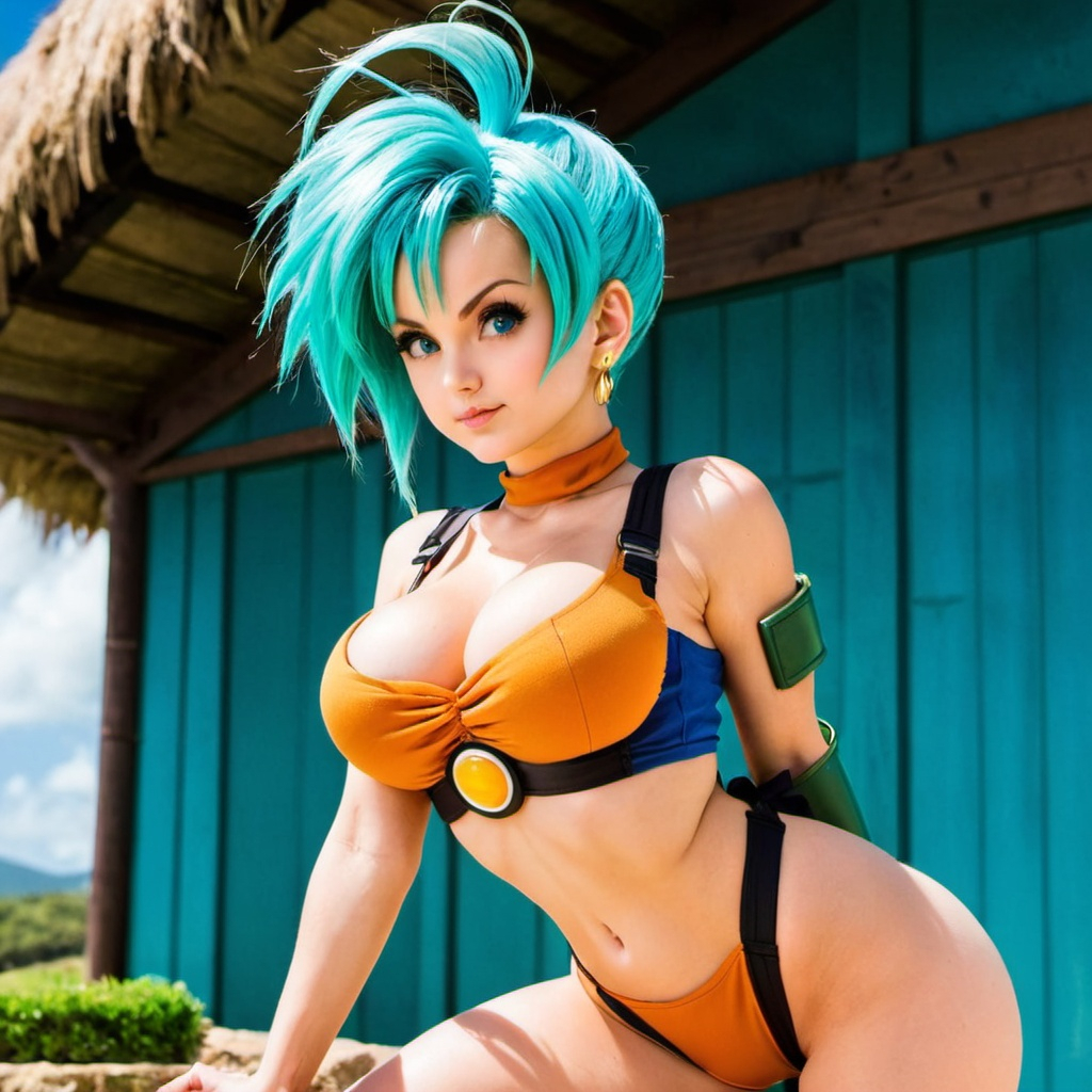 Bulma de dragon ball con tetas grandes