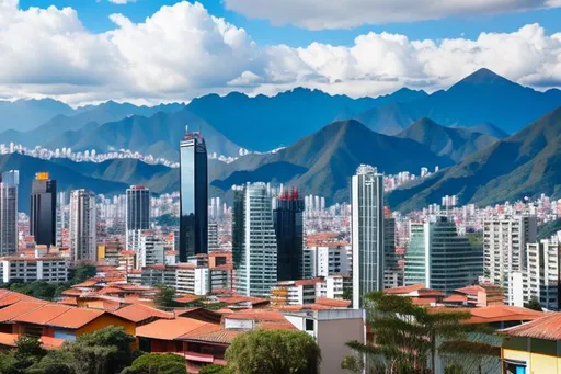 Prompt: Bogota, skyscrapers, mountains in the back.