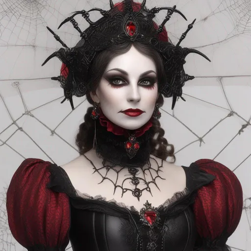 Prompt: Victorian (black and red) spider queen 