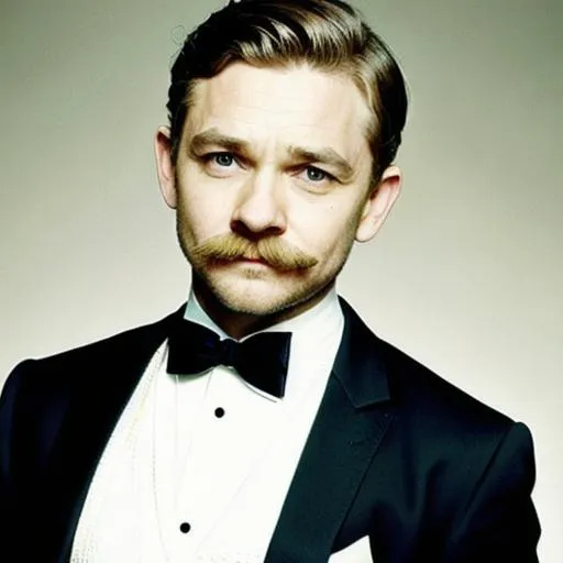 Prompt: Martin Freeman with a vintage moustache as a medical surgeon