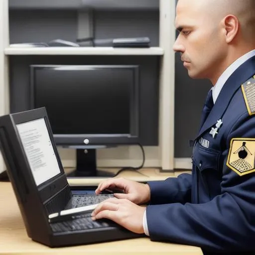 Prompt: jail warden using a computer