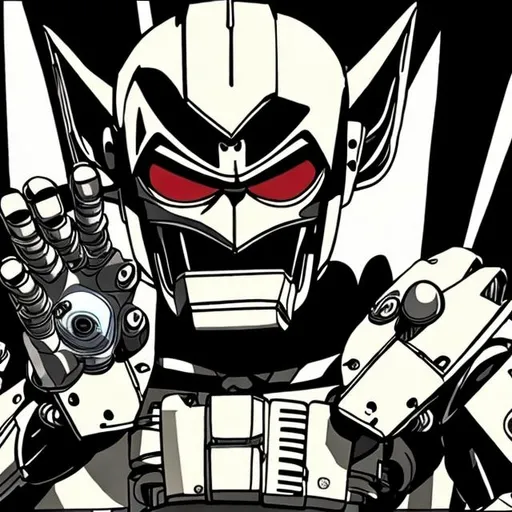 Prompt: monkey with robotic face (similar to Mazinger) covering its ears with his hands in 2D manga style. Not full body
