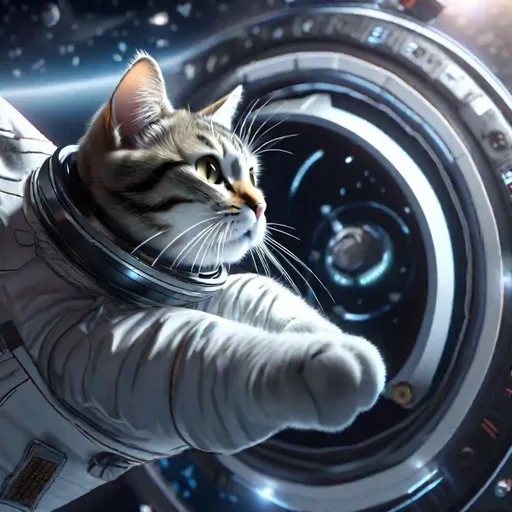 Prompt: a drawing cat astronaut push random button on a spaceship, professional, UHD, HD, highly detailed, Hyperrealistic