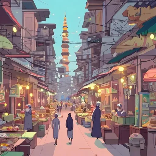 Prompt: Lively Muslim city in french animation style 

