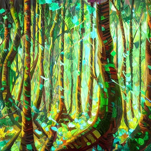 Prompt: trees maze, acryl, Derek Gores, soft smooth lighting, professional, trending on artstation, polycount, green