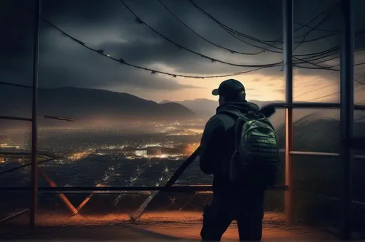 Prompt: You Are On The Lookout Post In Your Community In A Zombie Apocalypse At Night-dark winds, Professional, UHD, HDR, 8K, Render, electronic, dramatic, vivid, pressure, stress, nervous vibe, loud, tension, traumatic, dark, cataclysmic, violent, fighting, Epic