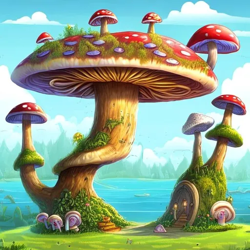 Prompt: make structures for a floating ring mushroom island

