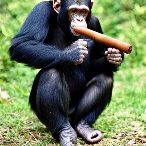 Prompt: Chimpanzee in a suit smoking a cigar