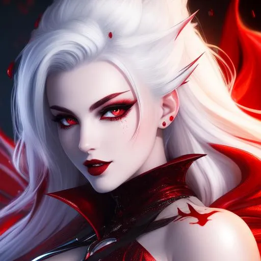 Prompt: ((best quality)) Splash art masterpiece of seductive feminine top-down crazy modern vampire woman with ((hyperdetailed blue cotton spiky hair)) and ((hyperdetailed bloodshot red eyes)) and beautiful hyperdetailed feminine attractive sharp face and nose and big lips, ((white skin)), red shy blush with grin, blood dripping down lips and body, red blood, backlit, ((intricately hyperdetailed yellow modern thin mesh dress)) with deep cleavage and visible abdominal muscles, abs, toned body, barely any clothing, mesh dress, ((seductive crazy grin face)), looking up at camera, standing jojo pose, looking down perspective, bokeh background, cinematic glamour lighting, backlight, action shot, intricately hyperdetailed, perfect face, perfect body, perfect anatomy, hyperrealistic, sharp focus, epic dark fantasy, glamour, volumetric studio lighting, triadic colors, occlusion, ultra-realistic, 3d lighting, beauty, sensual feminine romance, professional, sensual feminine, perfect composition, unreal engine 8k octane, 3d lighting, UHD, HDR, 8K, render, HD, trending on artstation, front view, ((huge breast)), ((sexy))