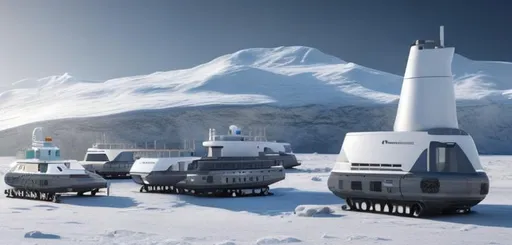 Prompt: Realistic modern mobile Scientific center in the Arctic