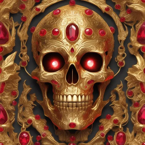 Prompt: Gold Skeleton, highly detailed, glowing crimson eyes, rubies, Fire ruby, best quality, masterpiece, in cartoon style