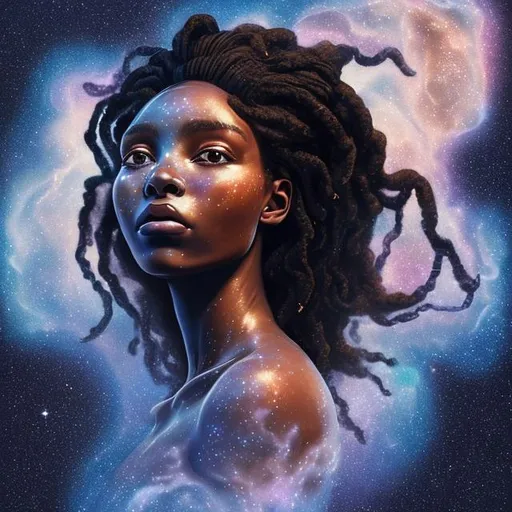 Portrait of a celestial goddess, a black woman with...
