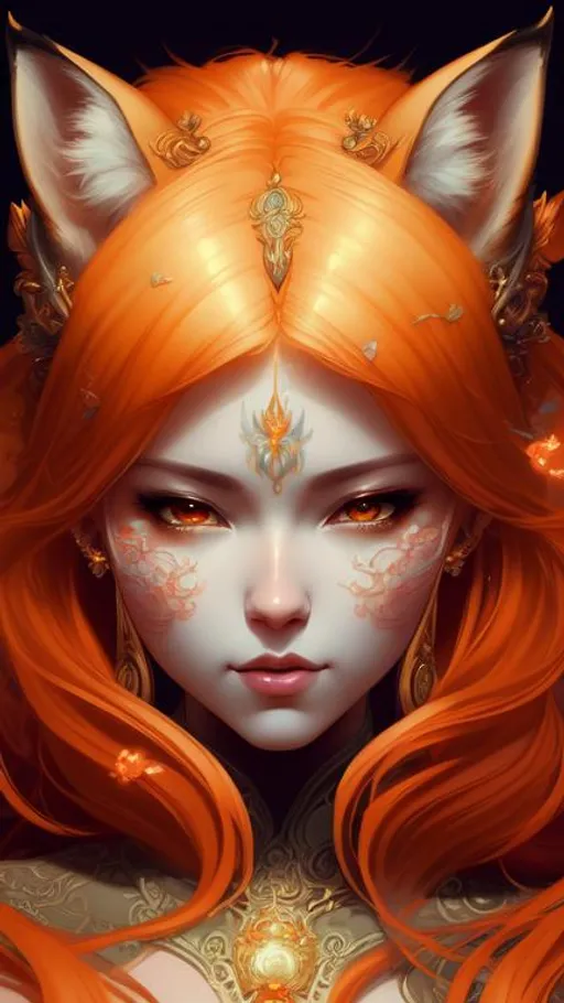 Prompt: lady fox. intricate details. art by artgerm, James Jean,  Charlie bowater, huang guangjian,  pino Daeni, Jacek yerka. beautifully lit, best quality. art by water wash painting, color smoke brushes, steading, 