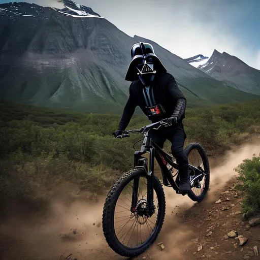 Prompt: Darth vader Mountain Biking
