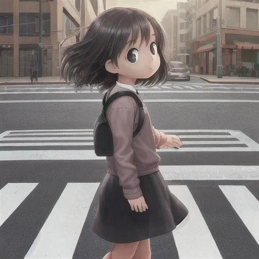 Prompt: little girl crossing the street
