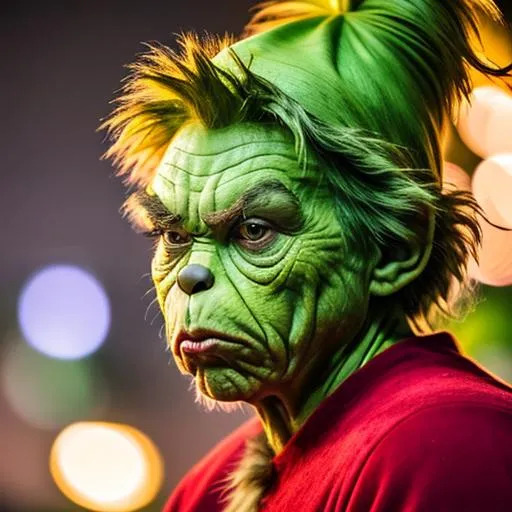 Prompt: RAW photo, realistic photo of the Grinch,  (high detailed skin:1.2), 8k uhd, dslr, soft lighting, high quality, film grain, Fujifilm XT3