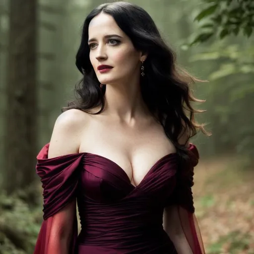 Prompt: Eva Green looking into camera, mystic, red dress, black fantasy, beautiful hair, smooth soft skin, detailed face

perfect composition, golden rule, cinematic lighting,  concept art by tim burton, hyper realistic, polarizing filter, natural lighting, vivid colors, everything in sharp focus, HDR, UHD, 64K