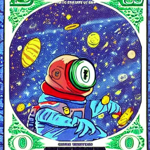 Prompt: Pepe money in space