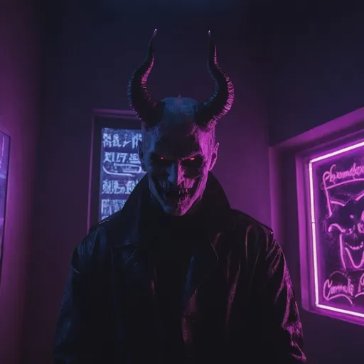 Prompt: demon, hell, demonic, gothic, vaporwave, retro, neon, aesthetic, liminal, high quality, high definition, beautiful, dramatic lighting