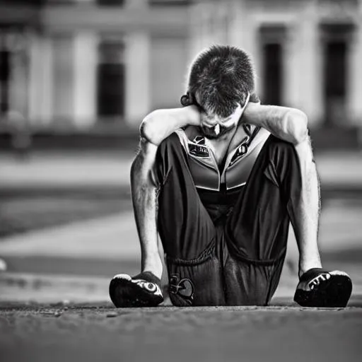 Prompt: A sad cyclist who is tired 
