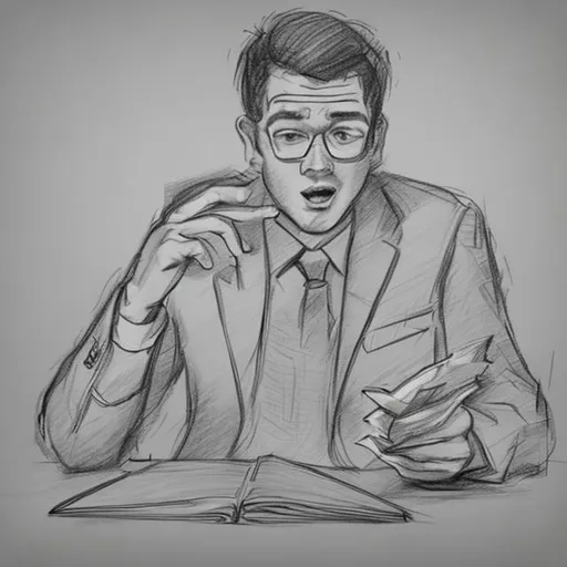 Prompt: Sketch a man learning English 