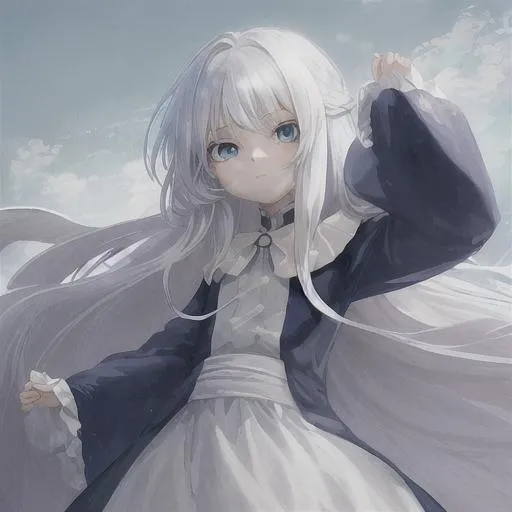 A anime girl, age 17, with long white hair,blue eyes | OpenArt