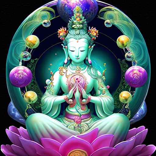 Kwan-yin Guanyin Bodhisattva, tara, bubbles, planets