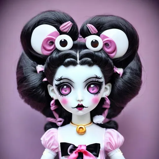 Prompt: Sailor moon Porcelain doll in the style of Tim Burton 