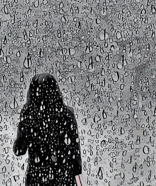 girl against Tokyo's view, rain, manga style, black... | OpenArt