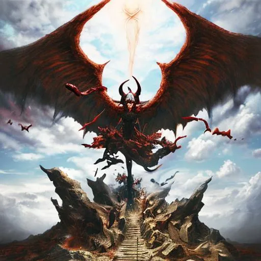 The fall of satan from heaven photorealistic | OpenArt