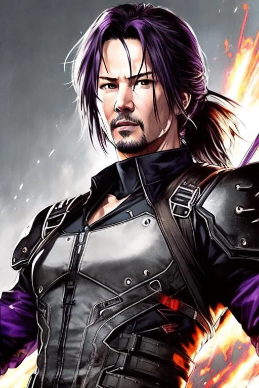 Prompt: (((Yoji Shinkawa))), sticker of ultra detailed portrait of Keanu Reeves as Sephiroth high quality cell shaded illustration in post apocalyptic style by Yoji Shinkawa, ((full body)), dynamic pose, black hair in ponytail,perfect anatomy, purple outfit, centered, freedom, soul, approach to perfection, cell shading, 4k , cinematic dramatic atmosphere, watercolor painting, global illumination, detailed and intricate environment, artstation, concept art, fluid and sharp focus, volumetric lighting, cinematic lighting, Art by Yoji Shinkawa,