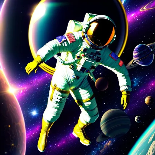 Astronaut In A Futuristic Spacesuit. Vaporwave Style 