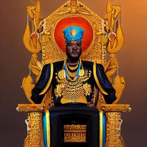 African emperor dressed in golden royal clothes on a... | OpenArt