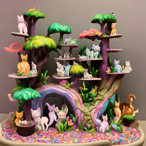 Prompt: Lisa frank style of cat forest diorama