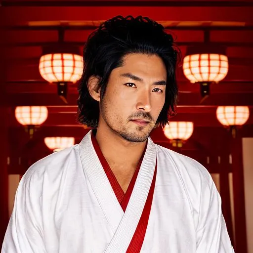 Prompt: Large Male Samurai In Blood Red Armor Holding Tetsubo, standing in a Japanese temple, cherry blossom petals falling, illuminated lanterns, glowing sunrise, tranquil lighting, ethereal lighting, delicate shadows, (beautiful detailed eyes, symmetrical eyes), dramatic lighting, (photorealism:1.5), (photorealistic:1.4), (8k, RAW photo, masterpiece), High detail RAW color photo, a professional photo, realistic, (highest quality), (best shadow), (best illustration), ultra high resolution, highly detailed CG unified 8K wallpapers, physics-based rendering, photo, realistic, realism, high contrast, hyperrealism, photography, f1.6 lens, rich colors, hyper-realistic lifelike texture, cinestill 800)