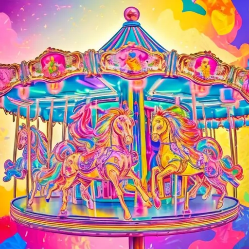 Prompt: Cute carousel in the style of Lisa frank