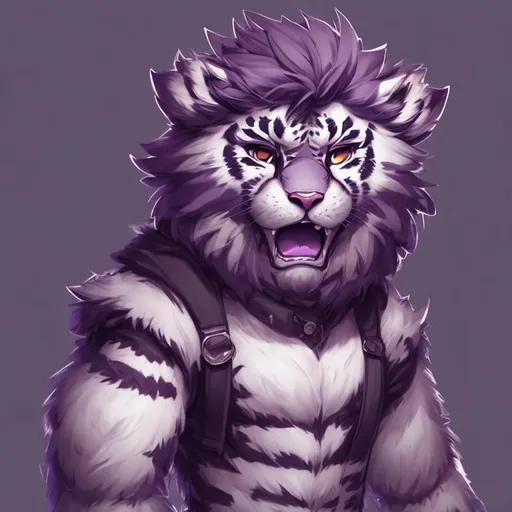 Prompt: character concept art of a cute male anthropomorphic fluffy tiger furry | | cute - fine - face, key visual, realistic shaded perfect face, fine details , purple eyes, 3d
