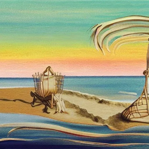 Prompt: Beach scene in the style of Dali