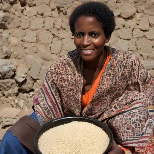 Prompt: A black woman with  millet couscous