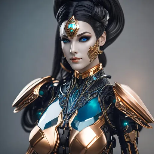 Art Nouveau portrait of a beautiful female cyborg with gentle empathetic eyes realistic proporti