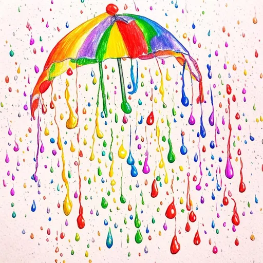 Prompt: sketch art and its raining rainbow drops