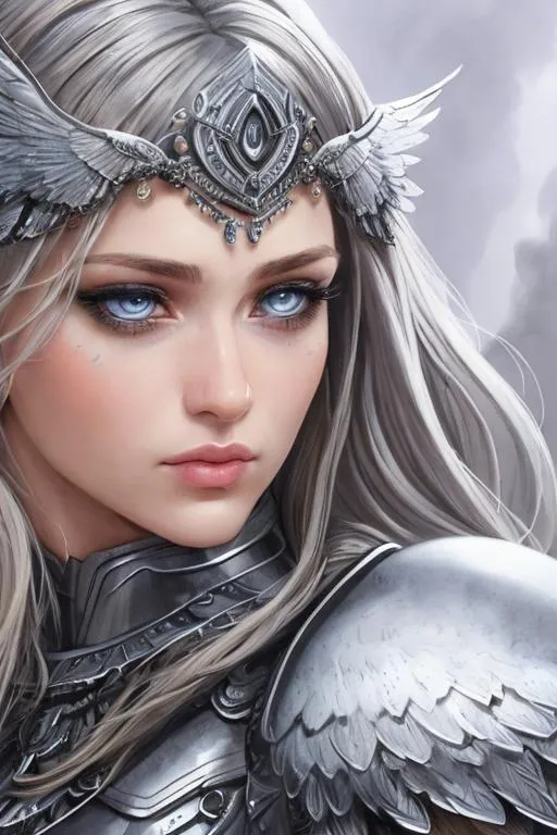 Prompt: close up shot, portrait, cinematic shot,

beautiful Valkyrie, dominating, detailed face, detailed eyes, detailed nose, detailed mouth and lip, epic proportion, epic composition, detailed wings, detailed full body Valkyrie armor, detailed accessories,

ultra detailed Valhalla background,

painting, pastel watercolor mix, Chiaroscuro, renaissance, detailed brush stroke, traditional painting, traditional hand painting, masterpiece, professional work, 